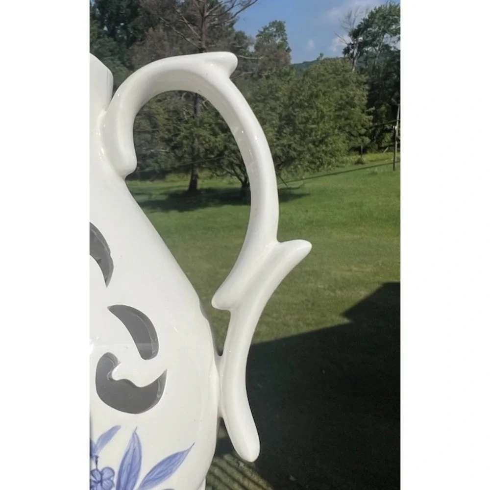 Blue White Porcelain Coffee Pot Tealight Fairy Light Lantern Pierced Floral